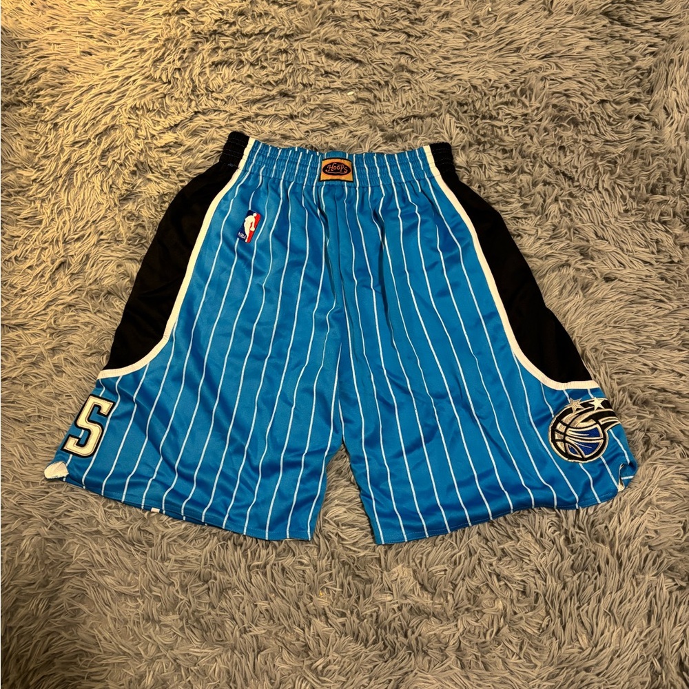 Vintage Hoops NBA Men’s Orlando Magic Blue Striped Basketball Shorts #15